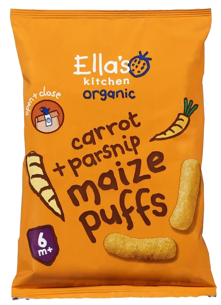 Økologiske maizepuffs med gulrot og pastinakk