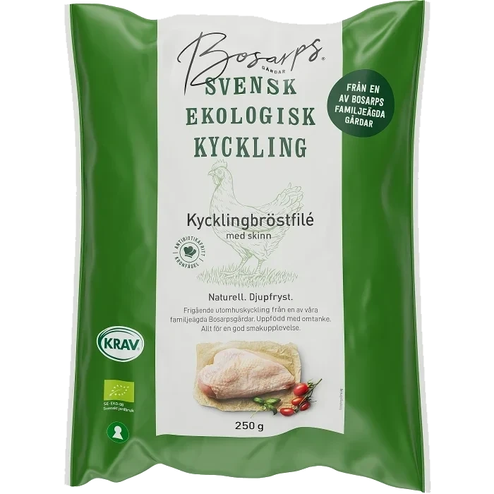 Kycklingbröstfilé med skinn Fryst Ekologisk 250g Kronfågel Bosarp