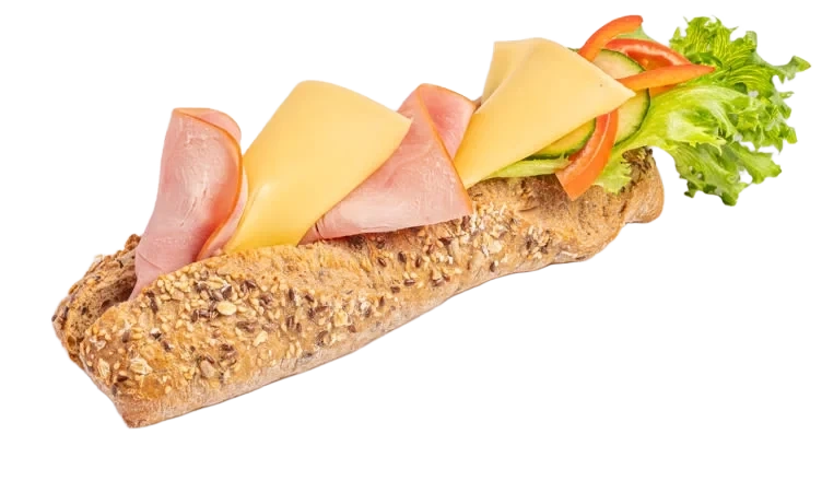 Grov baguette m/ost & bøkerøkt skinke