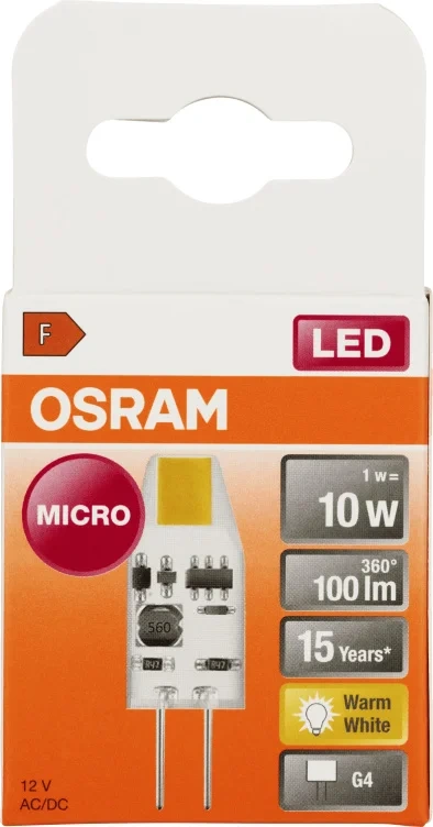 Lyspære Led Pin 10 G4 Micro Klar 12v Osram