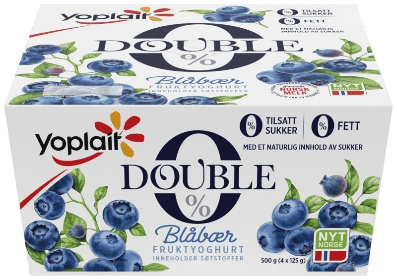 Yoplait Double 0% Blåbær 4x125g