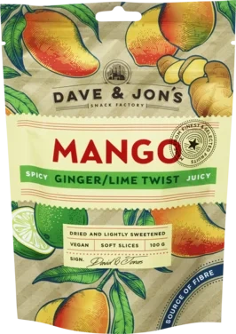 Dave&Jon's Mango Tørket Mango Ginger/ Lime 100g