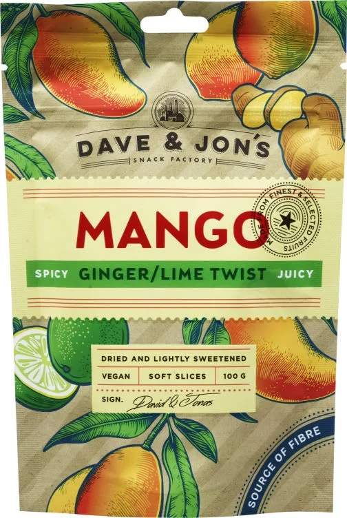 Dave&Jon's Mango Tørket Mango Ginger/ Lime 100g