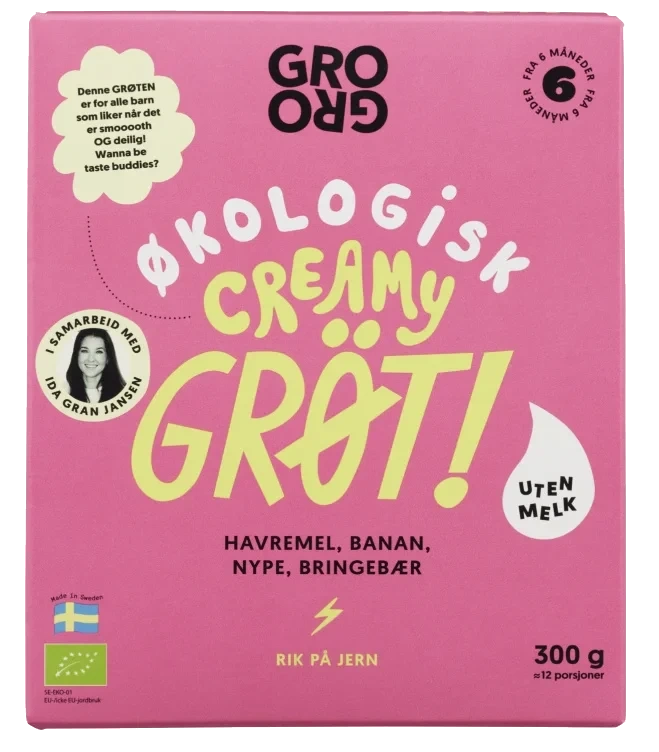 Pulvergrøt Creamy Banan&Bringebær 300g Grogro