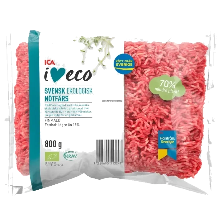 Nötfärs Färsk 15% 800g KRAV ICA I love eco