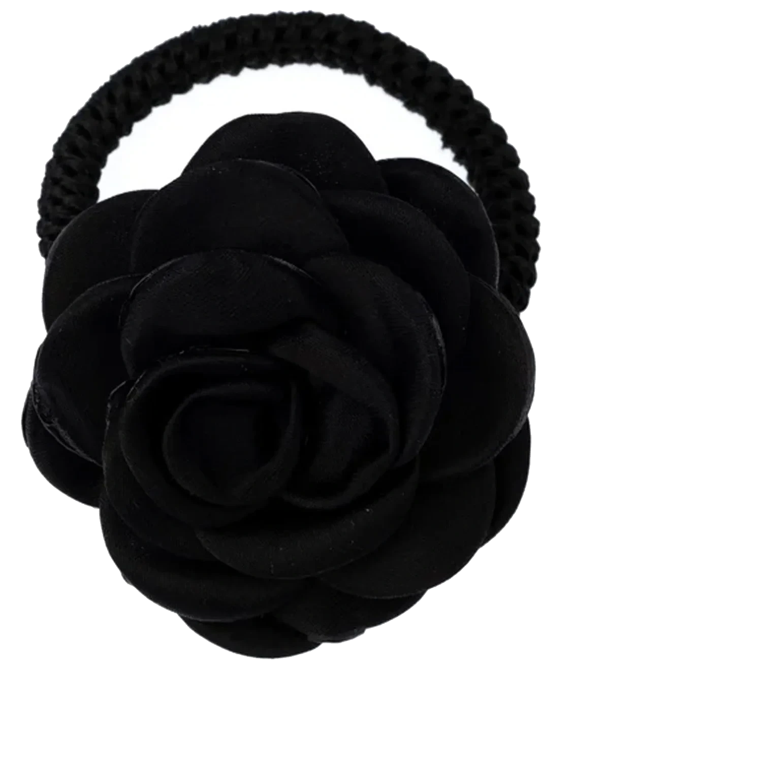 Dark Satin Rose Hair Tie