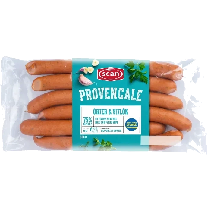 Korv Provencale Örter & Vitlök 75% Kötthalt 300g Scan