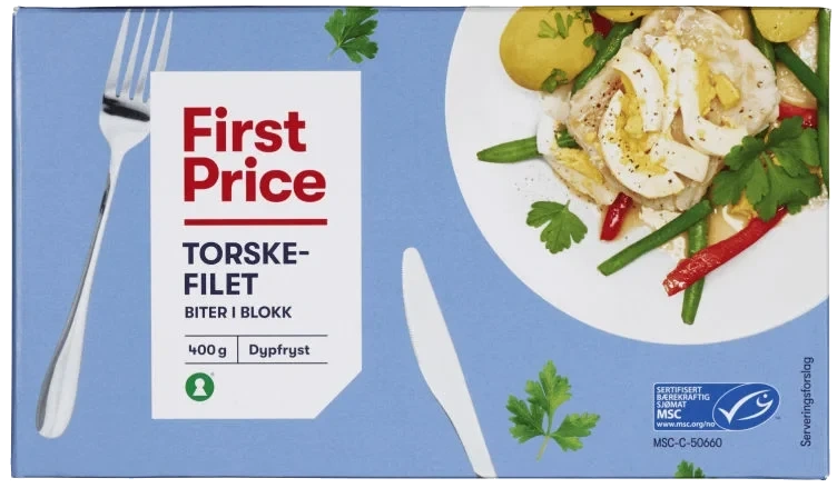 Torskefilet Blokk u/Skinn&Ben 400g Msc First Price