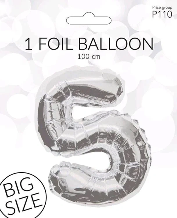 Folieballong 5 Sølv 100cm