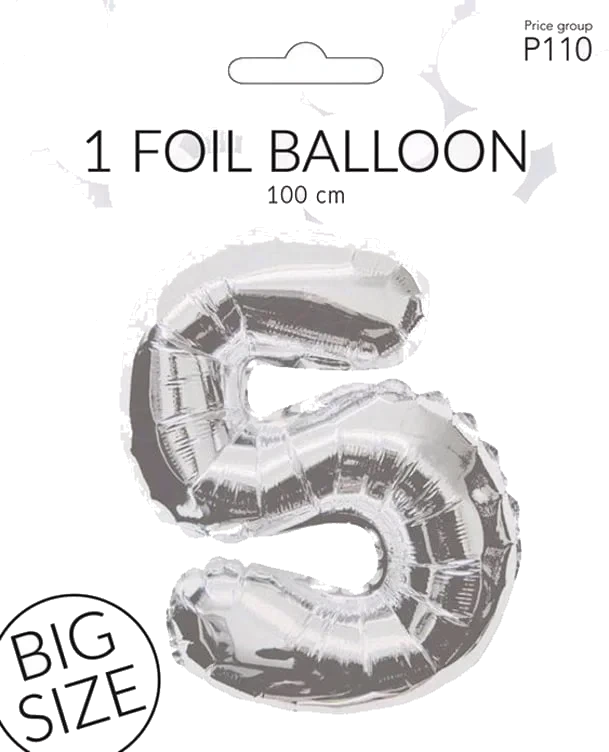 Folieballong 5 Sølv 100cm