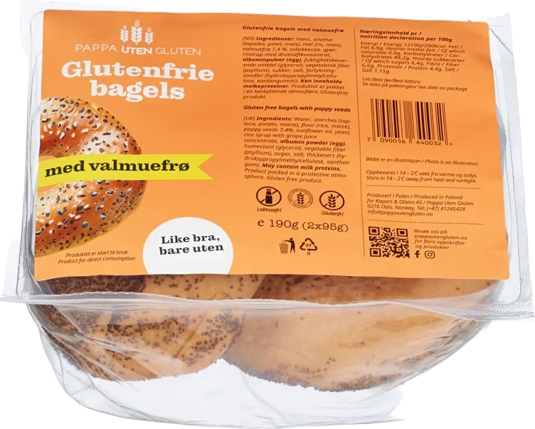 Bagels m/Valmuefrø Gl.Fri 190g Pappa uten Gluten