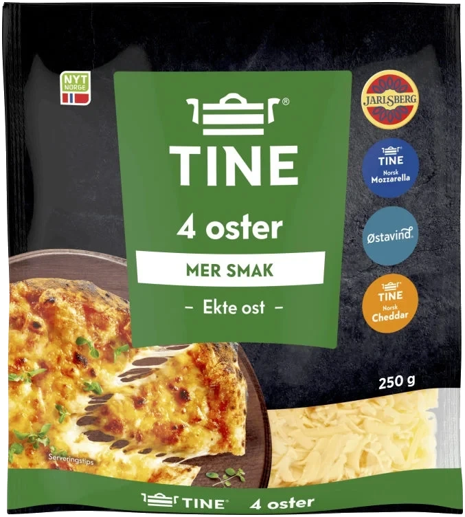Ekte Revet Ost 4 Oster 250g Tine