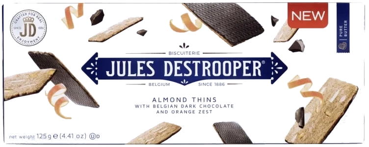Jules Destrooper Almond Thins Chocolate & Orange 125g