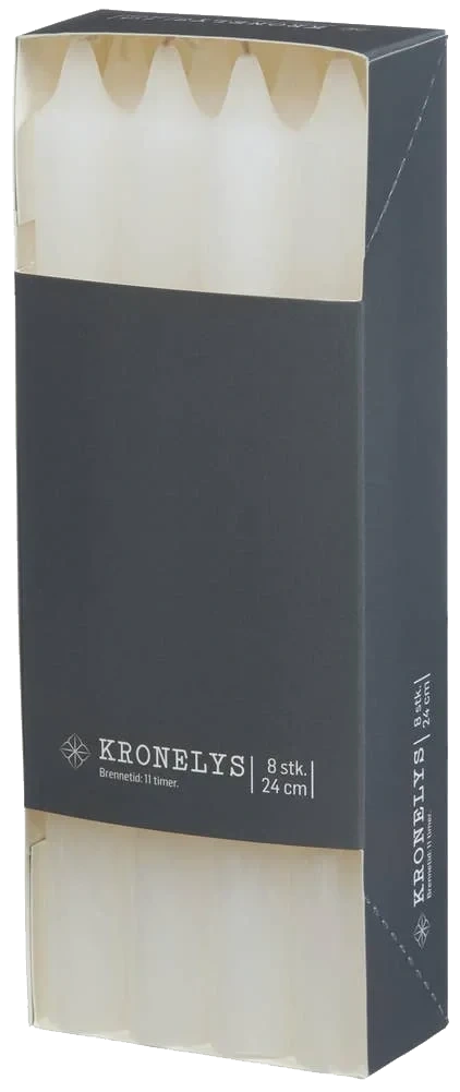 Kronelys hvit 24cm, 8 stk