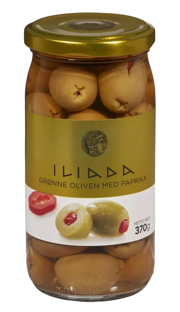 Grønne oliven Med paprika, 370 g