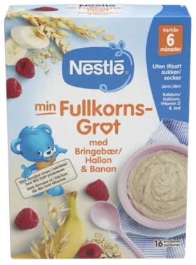 Min Fullkornsgrøt Bringebær&Banan 6m 450g Nestle