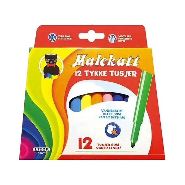 Malekatt Tykke Tusjer - 12stk
