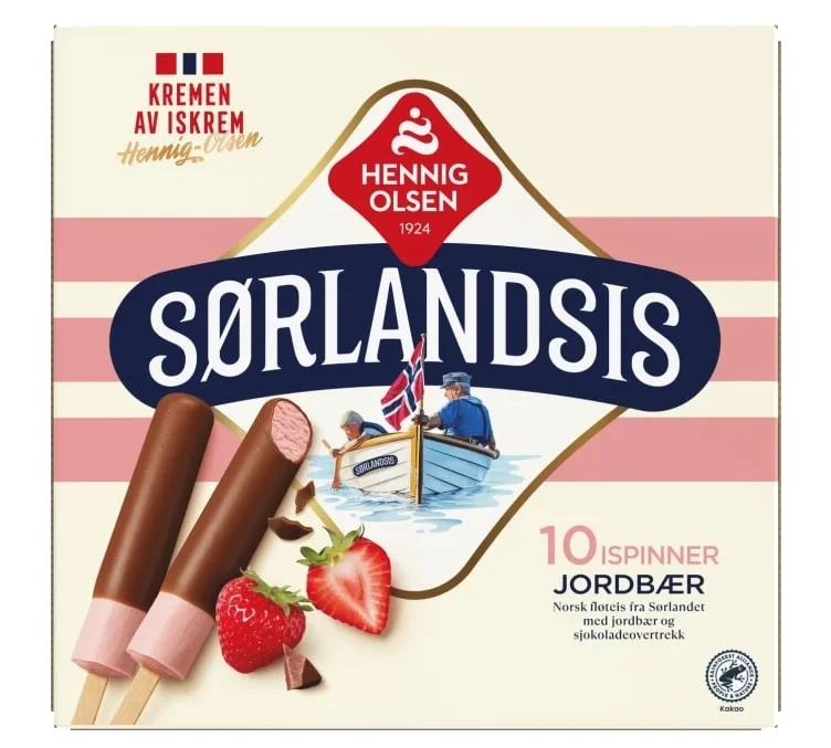 Sørlandsis Jordbær 10stk Hennig-Olsen Is