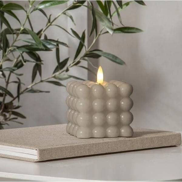 Blockljus LED Flamme Dot Beige 8,5x9,5cm