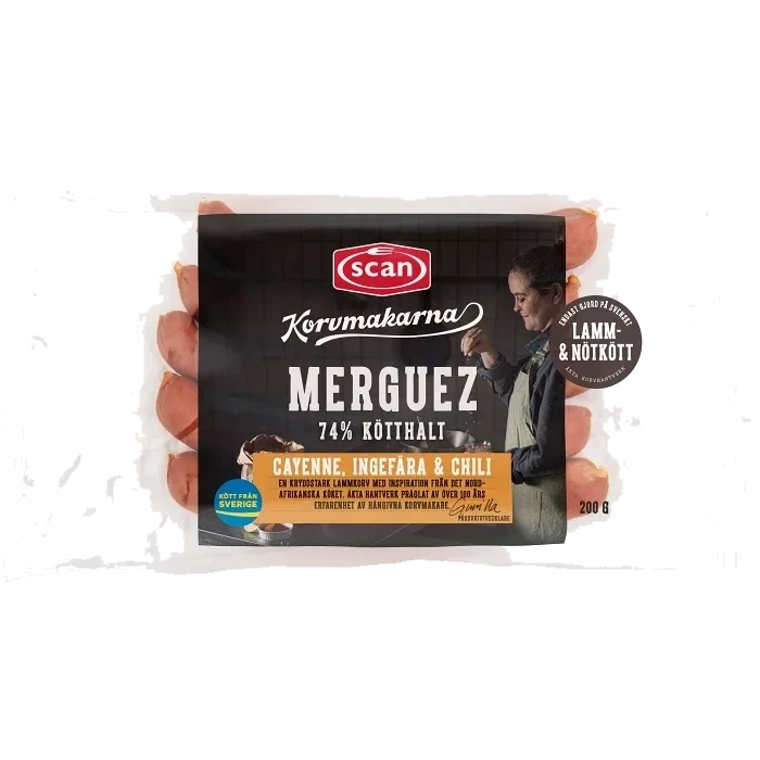 Lammkorv Merguez 74% Kötthalt 200g Scan