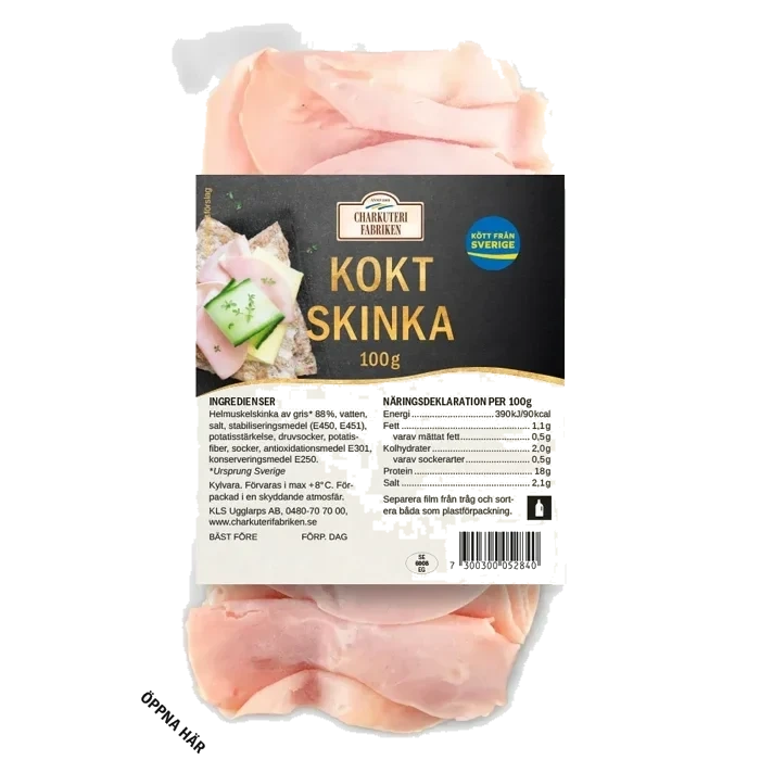 Skinka Kokt Tunna skivor 100g Charkuterifabriken