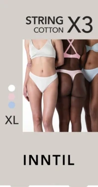 Women's String, 3-pack, White/light Blue/light Pink, Xl