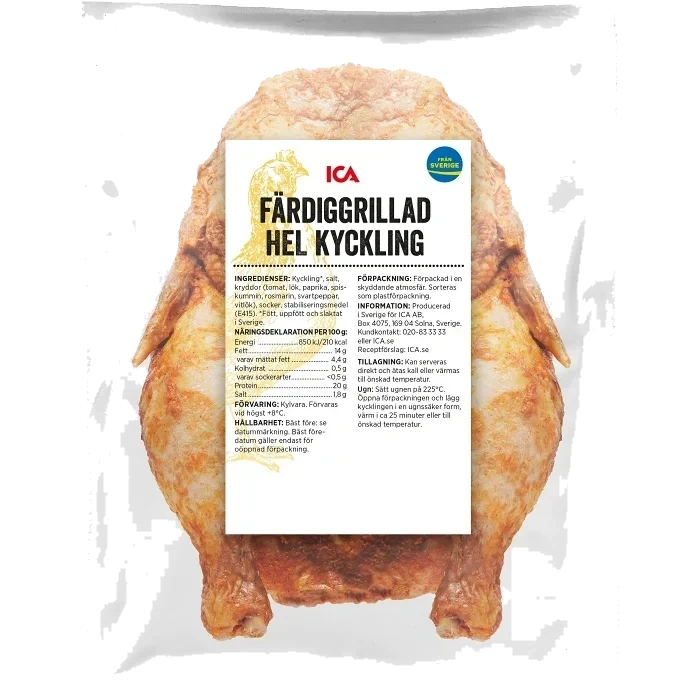 Kyckling hel färdiggrillad 650g ICA