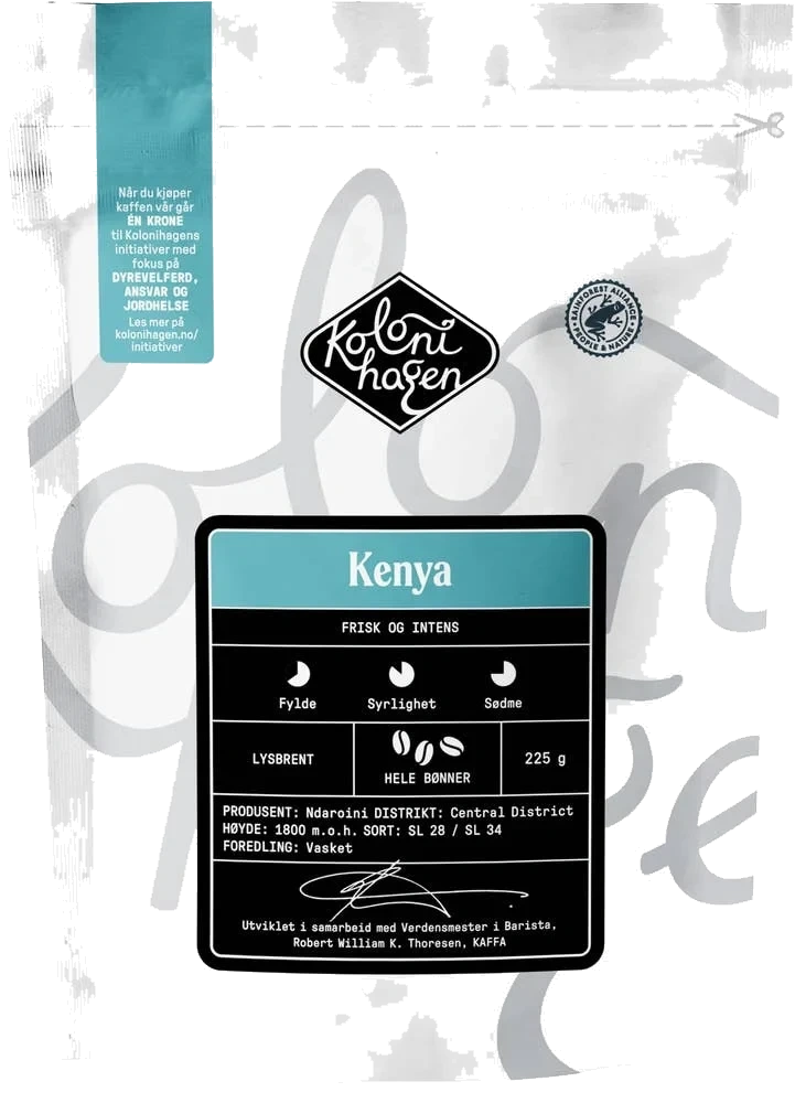 Kaffe Kenya Hele bønner, frisk og intens, 225 g