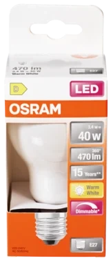 Lyspære Led Cl A 40 Matt Dim 827 E27 Osram