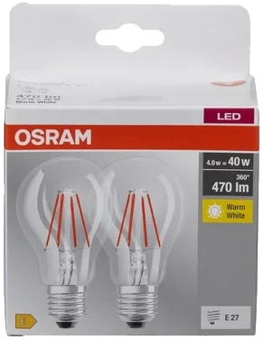 Led cl A 40 Klar E27 2pk