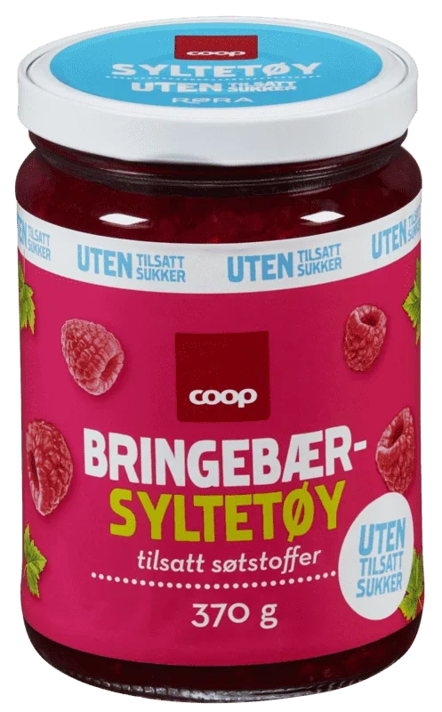 Coop Bringebærsyltetøy uten sukker 370g