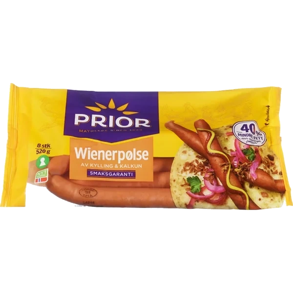 Wienerpølser Kylling/kalkun 8stk, 520g Prior