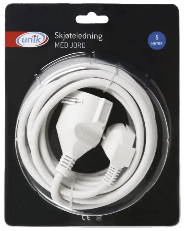 Skjøteledning m/jord 5m 1stk Unik