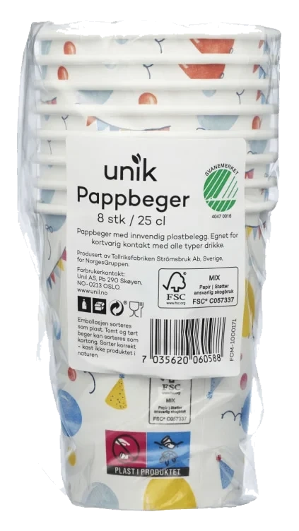 Pappbeger Party 25cl 8stk Unik