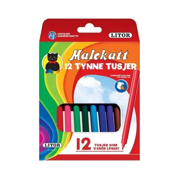 Malekatt Tynne Tusjer - 12stk