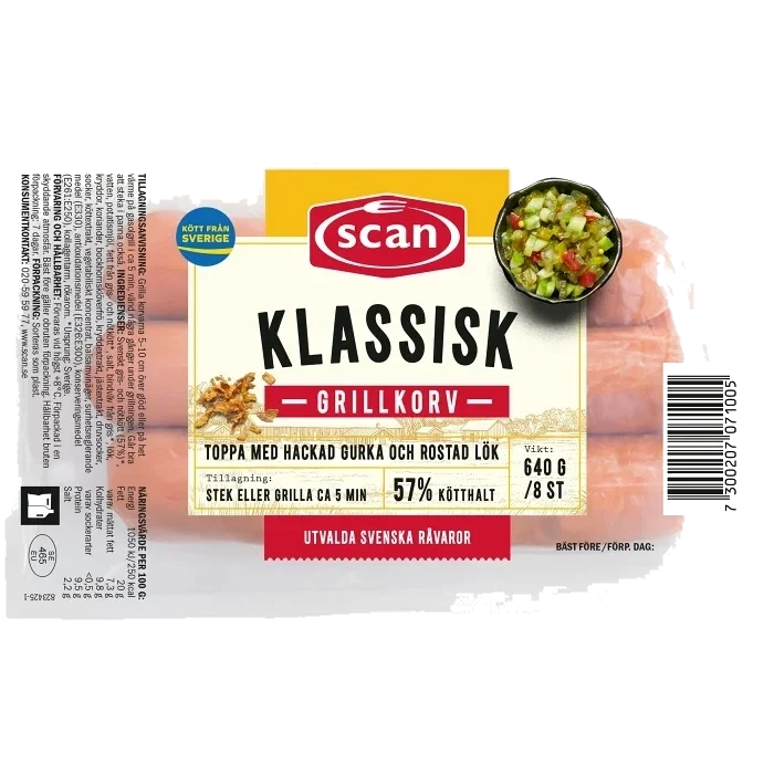 Grillkorv Klassisk 57% Kötthalt 640g Scan