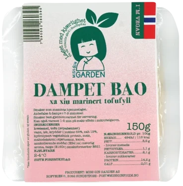 Miss Gin Garden Vegansk Dampet Bao Bolle Fylt med Tofu Xa Xiu 150g Ferdigmat Kjølevare