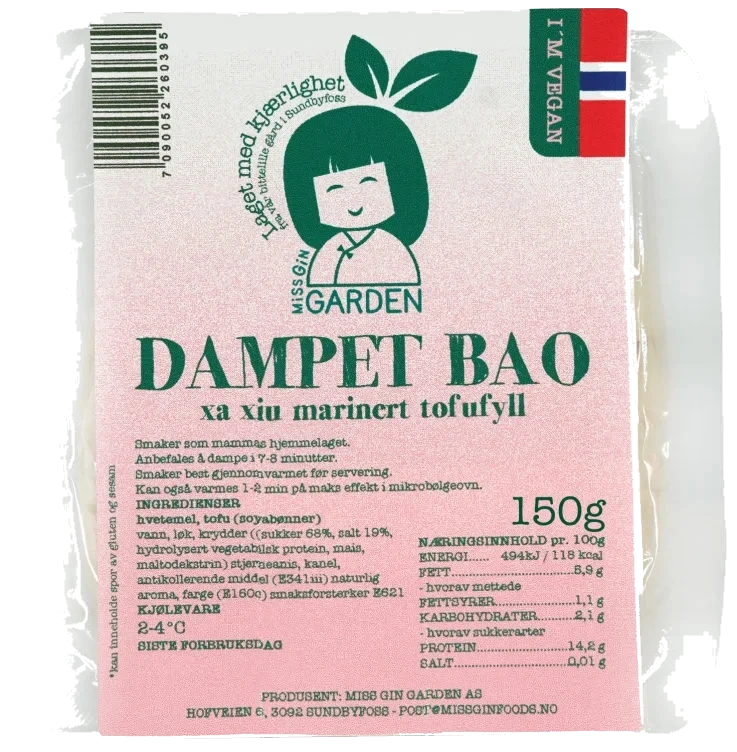 Miss Gin Garden Vegansk Dampet Bao Bolle Fylt med Tofu Xa Xiu 150g Ferdigmat Kjølevare