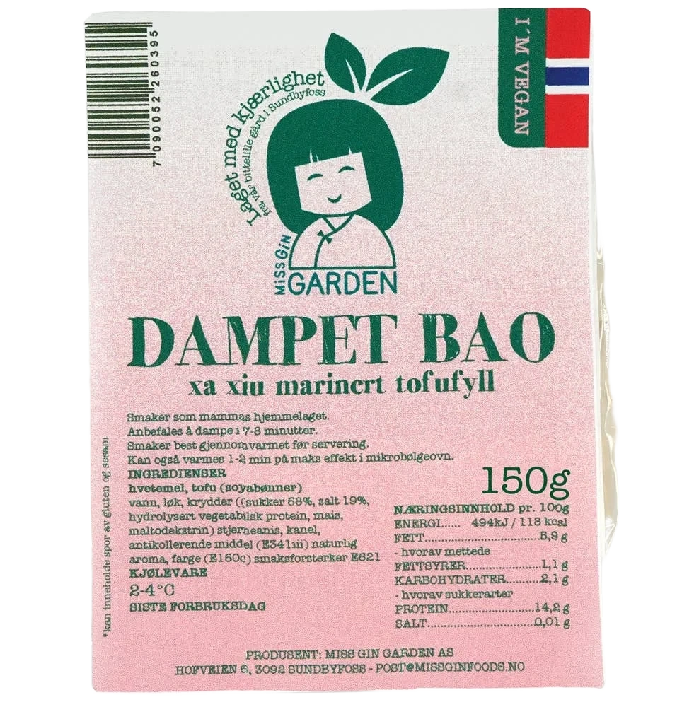 Miss Gin Garden Vegansk Dampet Bao Bolle Fylt med Tofu Xa Xiu 150g Ferdigmat Kjølevare