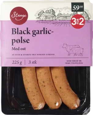 Black Garlic pølse med ost Stange 225g
