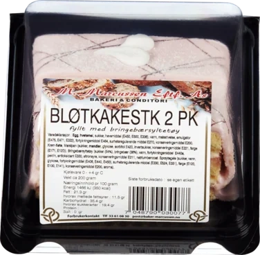 Bløtkake-stk 2pk m/Bringebær Baker Marcussens