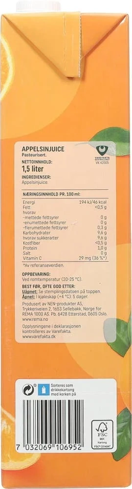 Appelsinjuice uten fruktkjøtt