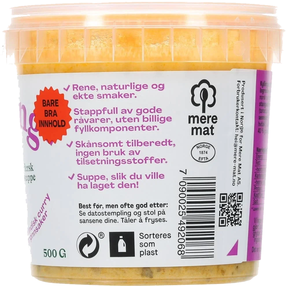 Suppe med kylling, curry og grønnsaker