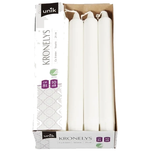 Kronelys Hvit 24cm 10stk Unik