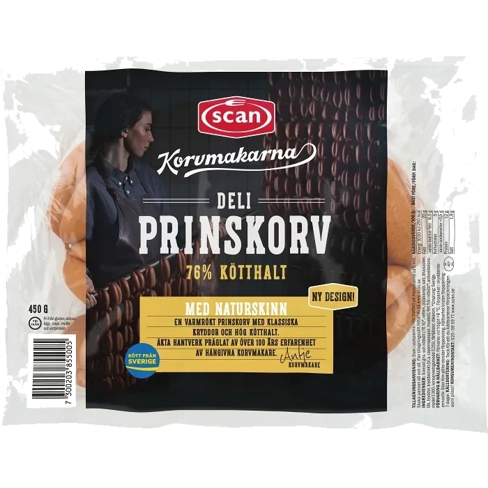 Prinskorv Deli 76% kötthalt 450g Scan