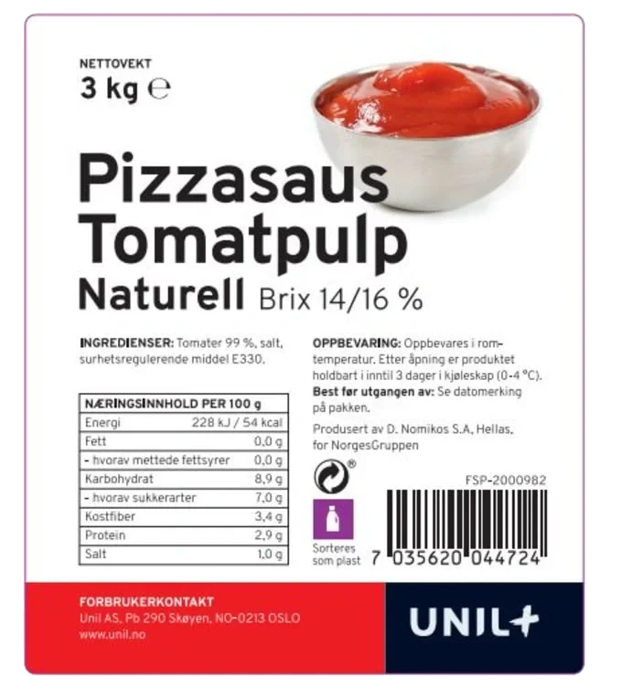 Pizzasaus Tomatpulp Naturell 14/16