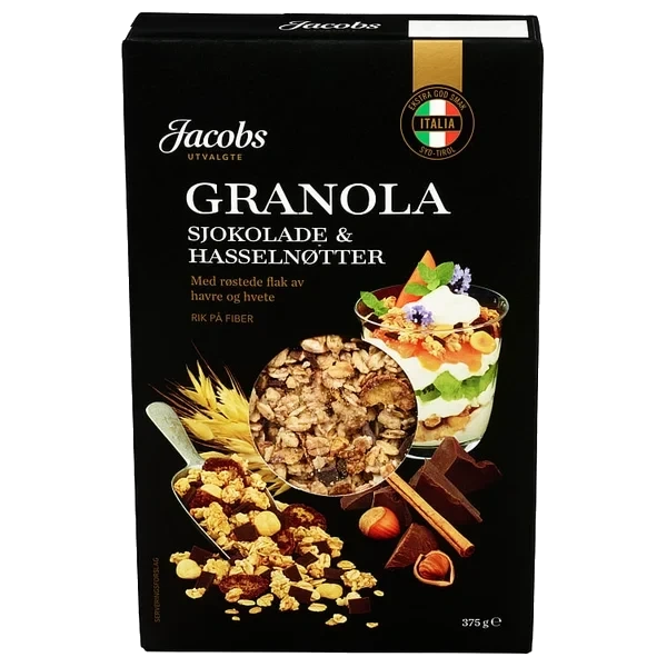 Granola Sjokolade &nøtter 375g Jacobs Utvalgte