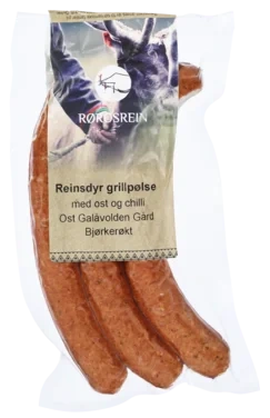 Reinsdyr Grillpølse m/Ost & Chili Bjørkerøkt 300g Frys