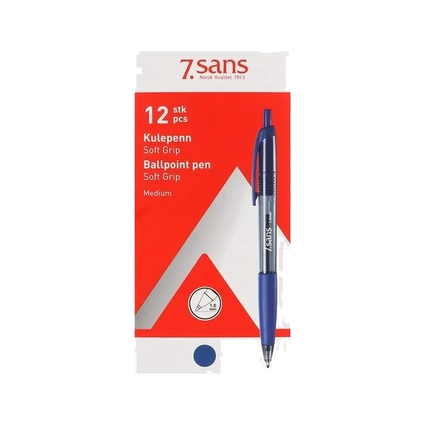 Softgrip Kulepenn - Blå Medium (Kartong 12 stk)