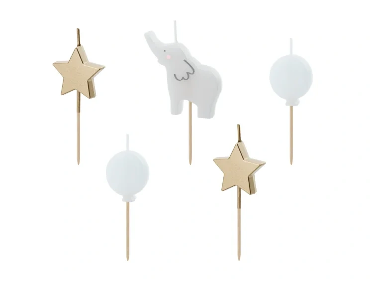 Kakelys Elefanter 3-5cm 5stk Partydeco